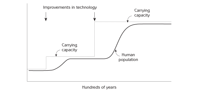 Figure 3.3 - Periodic increases in human population and carrying capacity