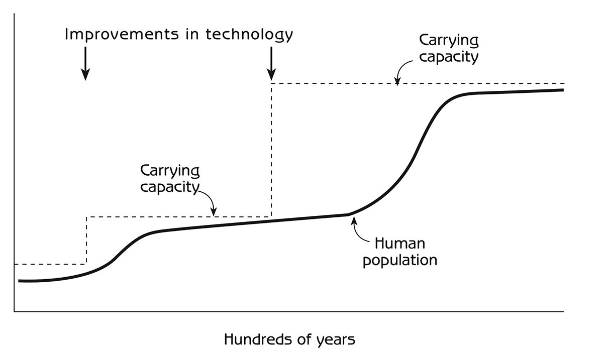 Figure 3.3 - Periodic increases in human population and carrying capacity