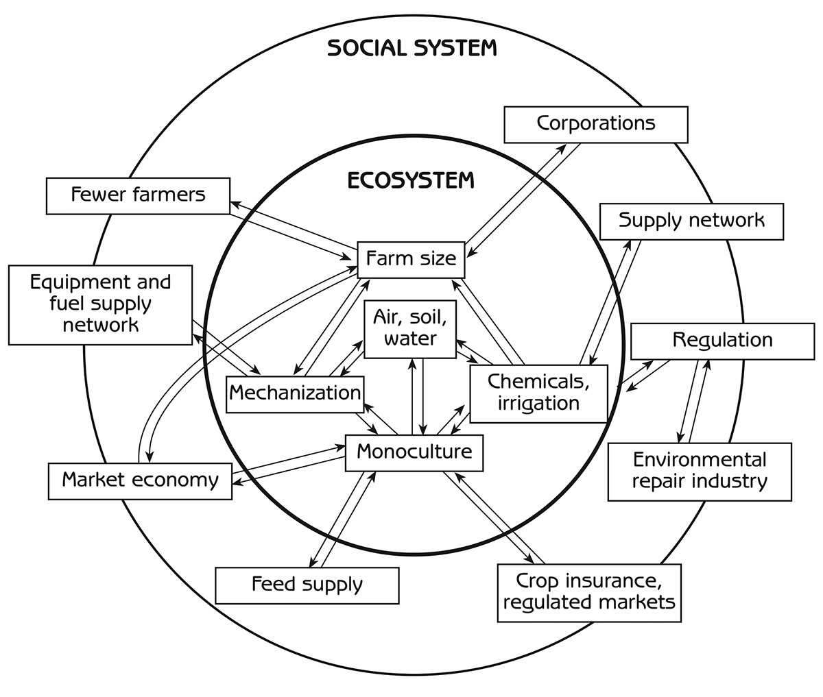 Figure 7.3 - Interaction of the social system with agricultural ecosystems after the Industrial Revolution