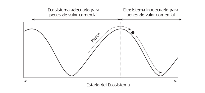 Figura 6.7 Desaparición de peces de valor comercial debido a la sobrepesca.