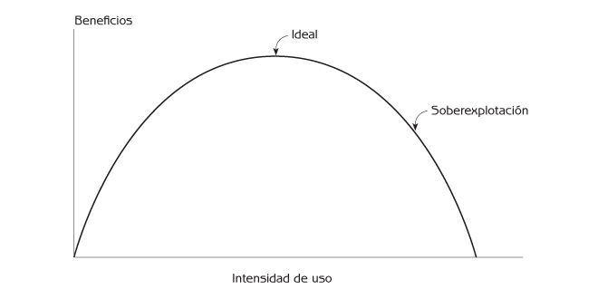 Figura 8.10 La relación entre servicios ambientales y la intensidad de su uso.