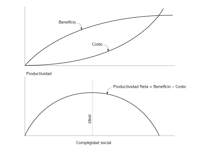 Figura 10.5 – Beneficios y costos de la complejidad social.