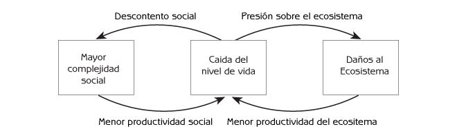 Figura 10.6 – Circuito de retroalimentación positiva en la fase de decadencia de las sociedades complejas.