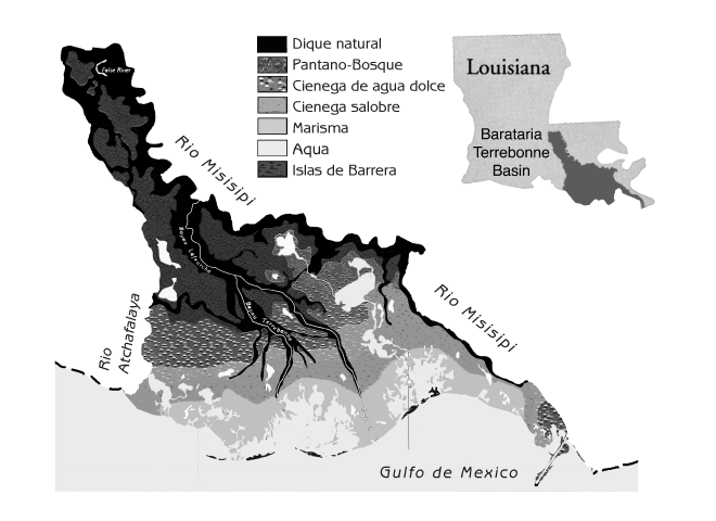 Figura 12.2 Estero Barataria-Terrebonne. Fuente: BTNEP (1995) Saving Our Good Earth: A Call to Action. Barataria-Terrebonne estuarine system characterization report, Barataria-Terrebonne National Estuary Program, Thibodaux, Louisiana